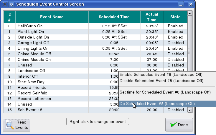 Shceduled Event Control screen shot